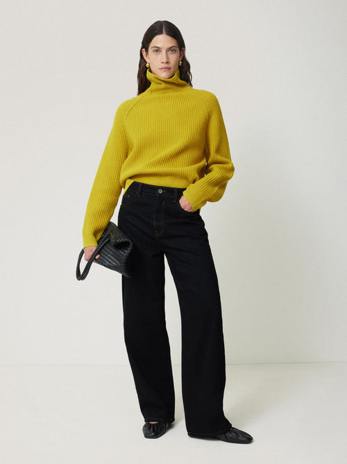 Merino Fishermans Rib Jumper | Mustard