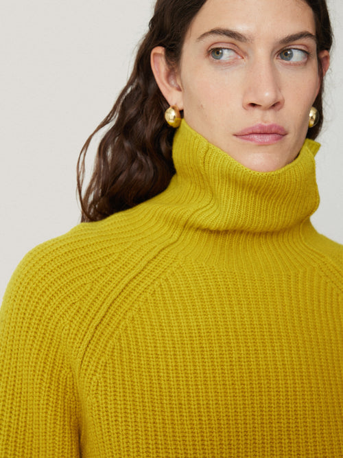 Merino Fishermans Rib Jumper | Mustard