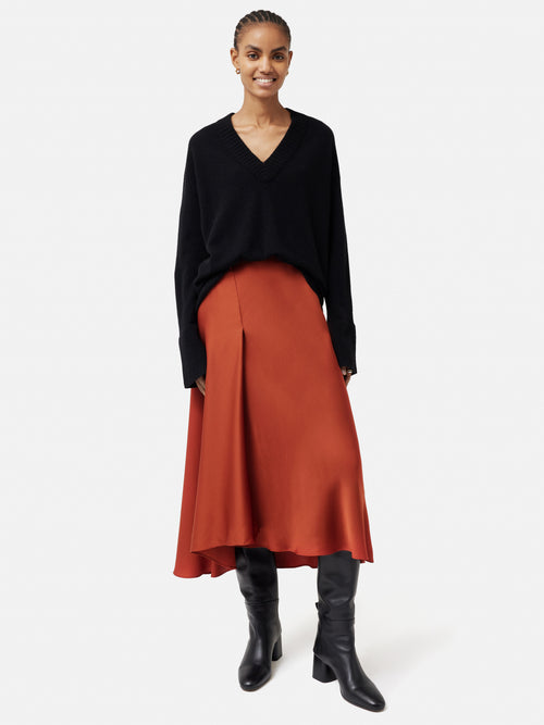 Satin Bias Asymmetric Skirt | Orange