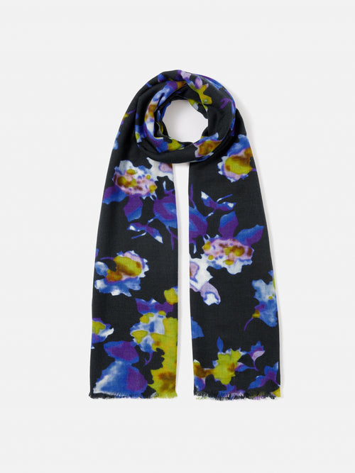 Haze Floral Wool Silk Scarf | Blue