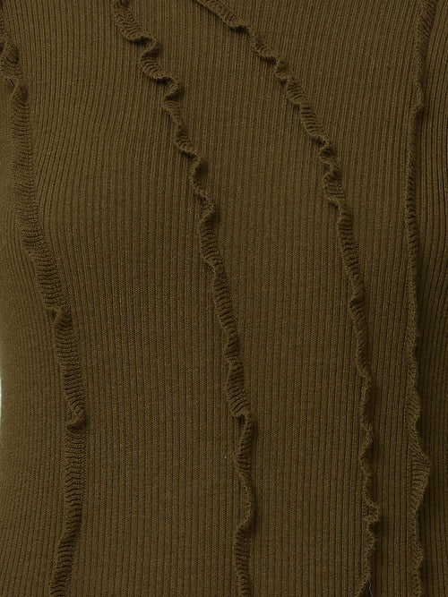 Ruffle Detail Knitted Dress | Khaki