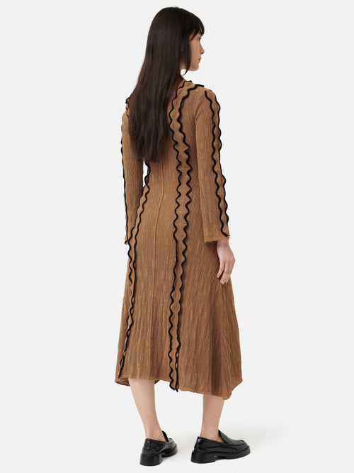 Scallop Trim Knitted Dress | Brown