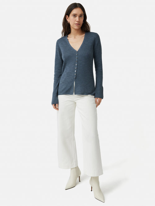 Linen Cotton Cardigan | Mineral Blue