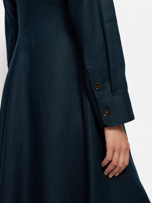 Linen Shirt Dress | Navy