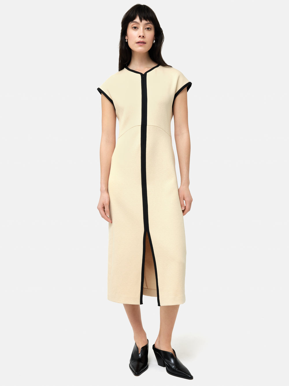 Heavy Crepe Zip Column Dress | Cream – Jigsaw