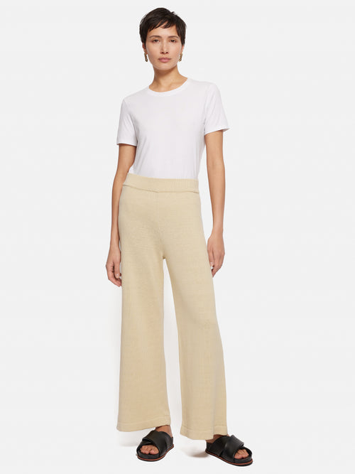 Linen Cotton Knitted Trouser | Cream