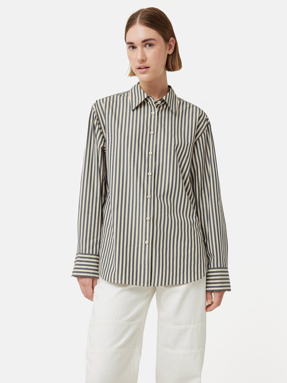 Cotton Poplin Stripe Shirt | Ink – Jigsaw