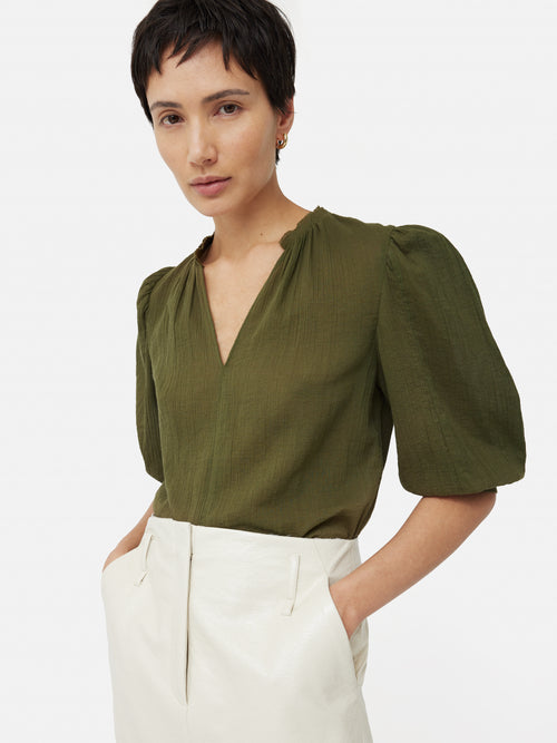 Cotton Crinkle Cicelly Top | Khaki