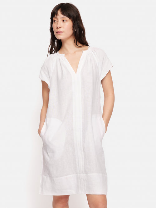 Linen Smocked T-shirt Dress | White – Jigsaw