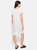 Linen Smocked T-shirt Dress | White