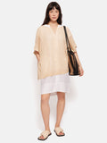 Linen Smocked T-shirt Dress | White