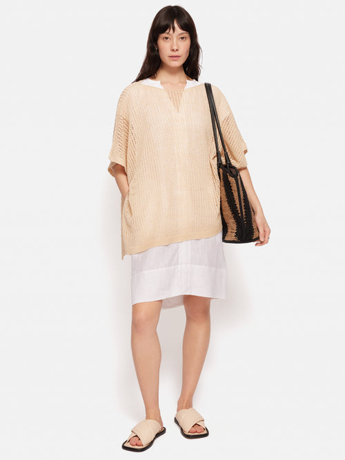 Linen Smocked T-shirt Dress | White