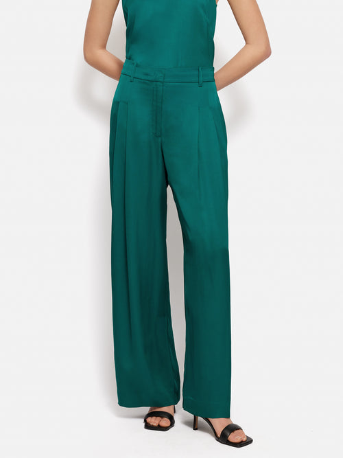 Satin Pleat Trouser | Green