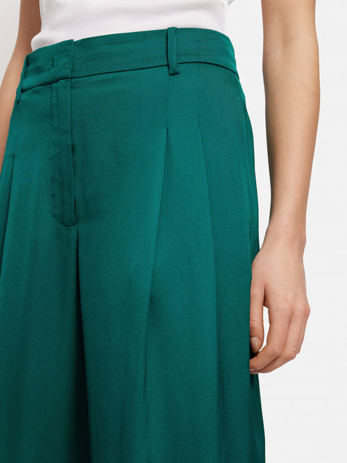 Satin Pleat Trouser | Green