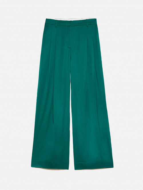 Satin Pleat Trouser | Green