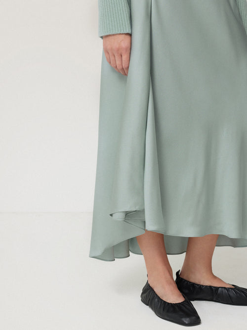 Satin Bias Asymmetric Skirt | Blue