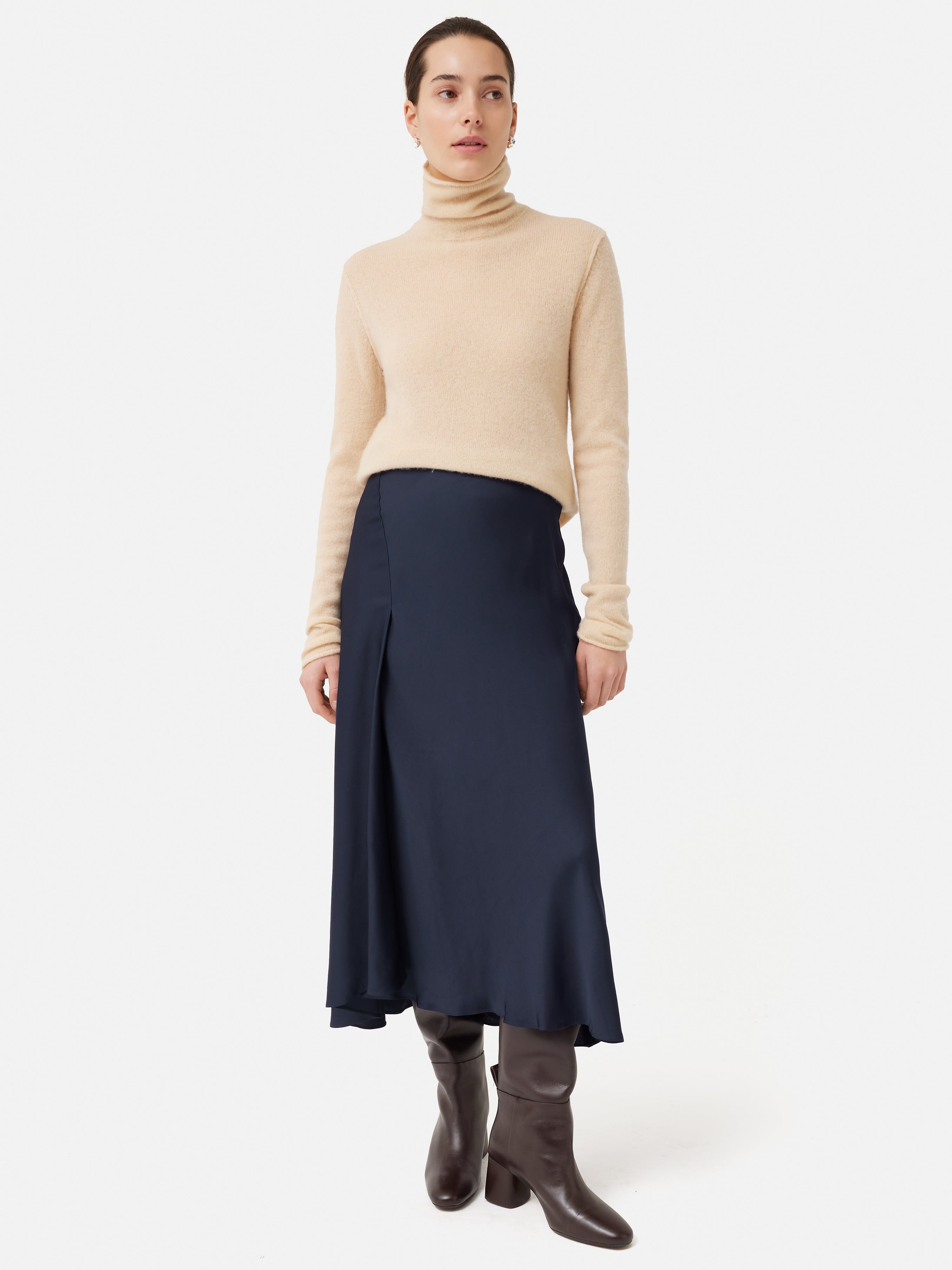 Satin Bias Asymmetric Skirt | Navy – Jigsaw