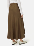 Satin Bias Asymmetric Skirt | Dark Khaki