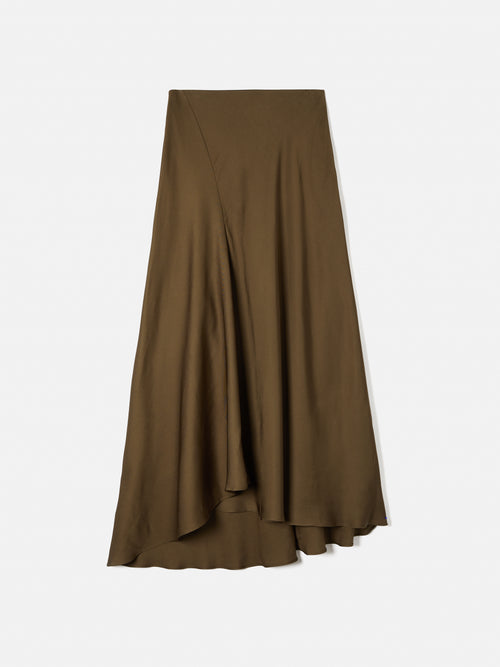 Satin Bias Asymmetric Skirt | Dark Khaki