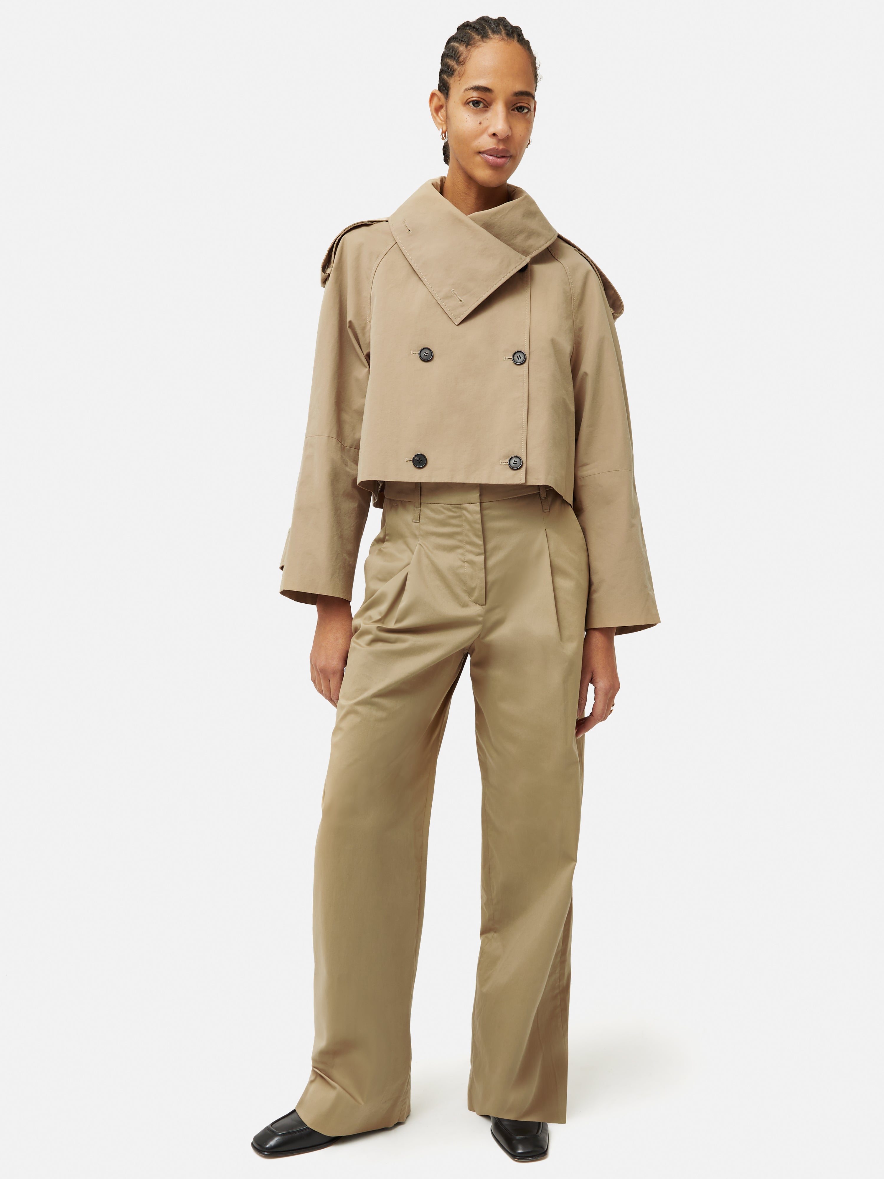 Cropped Cotton Trench Jacket | Stone – Jigsaw