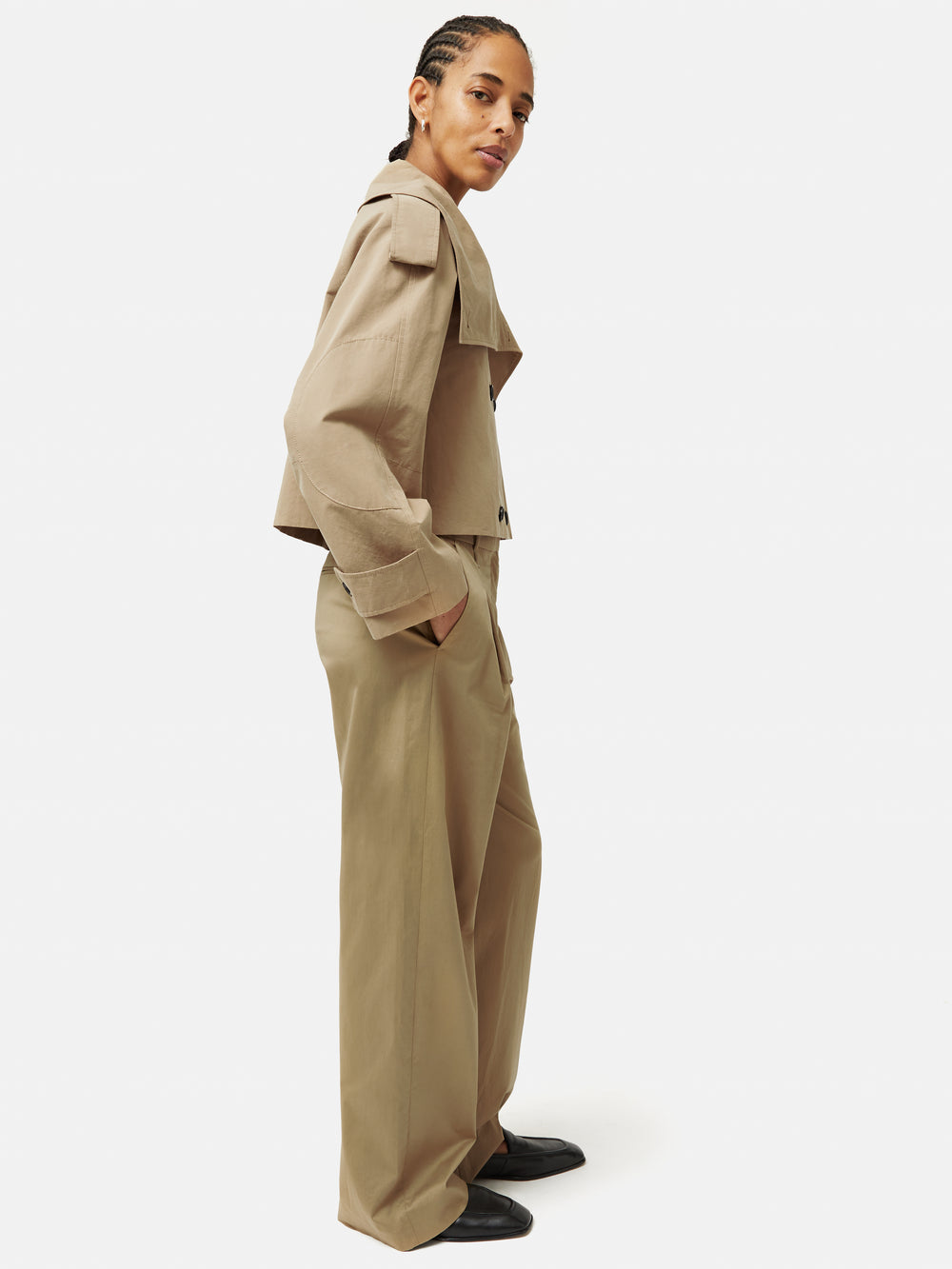 Cropped Cotton Trench Jacket | Stone – Jigsaw