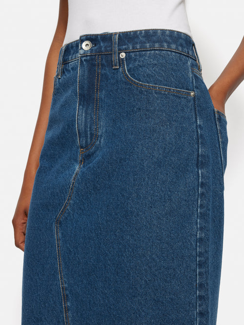 Denim Maxi Split Front Skirt | Vintage Mid Blue