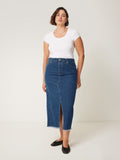 Denim Maxi Split Front Skirt | Vintage Mid Blue