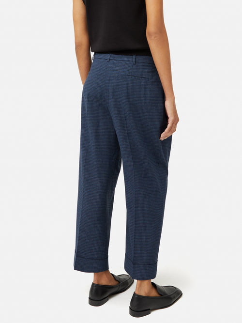 Pleated Crop Turn Up Trouser | Navy