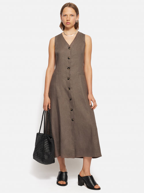 Linen Waistcoat Dress | Brown