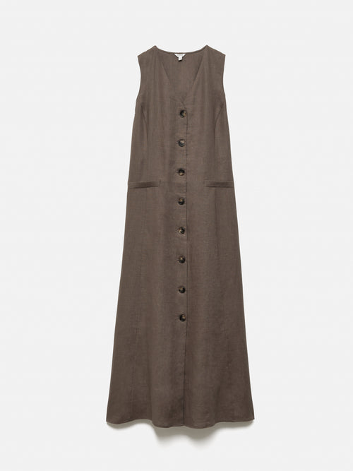 Linen Waistcoat Dress | Brown