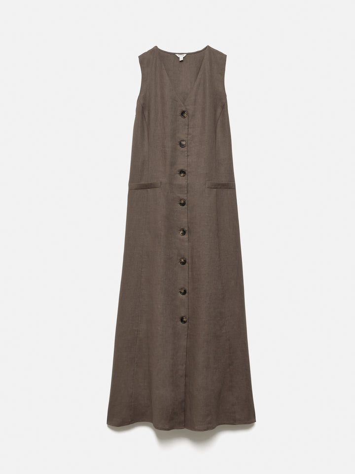 Linen Waistcoat Dress - Brown