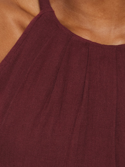 Halter Neck Cheesecloth Dress | Burgundy