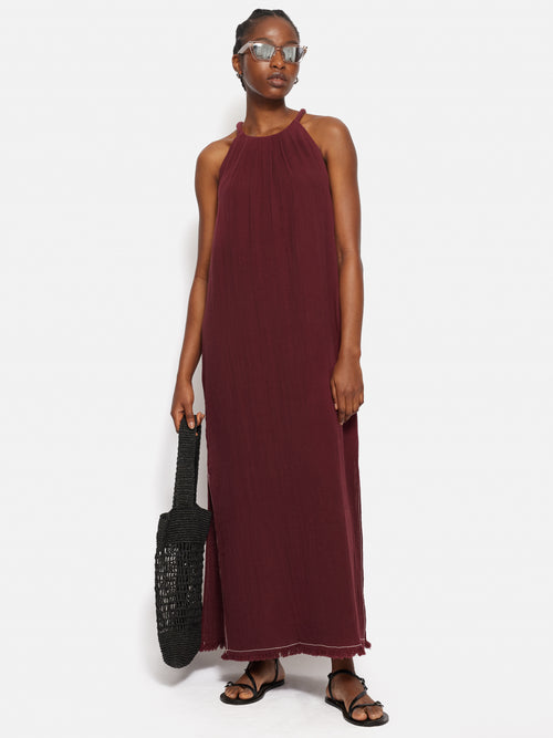 Halter Neck Cheesecloth Dress | Burgundy