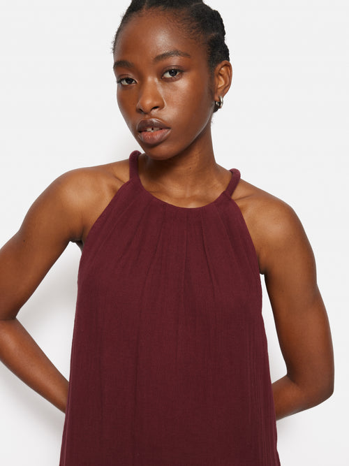 Halter Neck Cheesecloth Dress | Burgundy