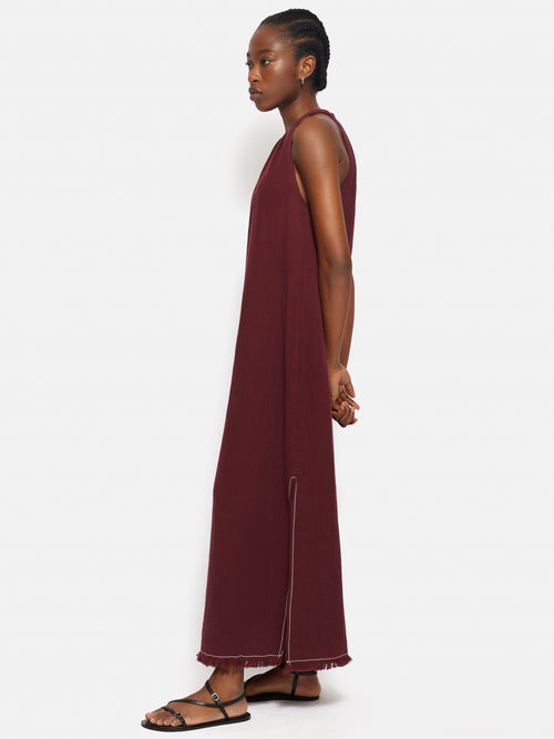 Halter Neck Cheesecloth Dress | Burgundy