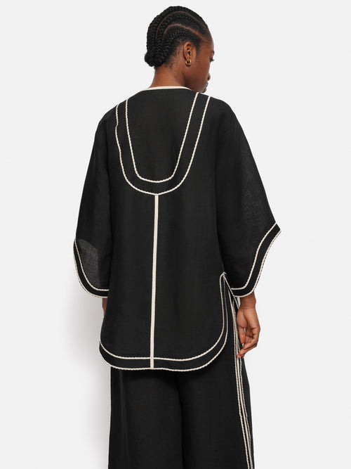 Linen Blend Embroidery Tunic | Black