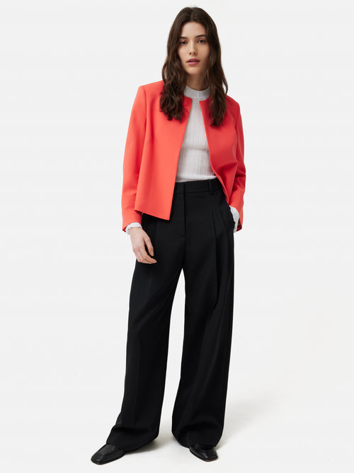 Italian Modern Crepe Short Jacket | Coral