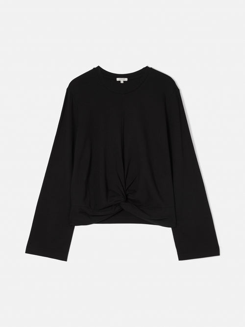 Knotted Front Long Sleeve Top | Black