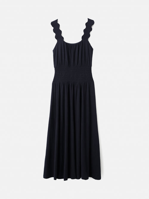 Ric Rac Shirred Dress | Navy