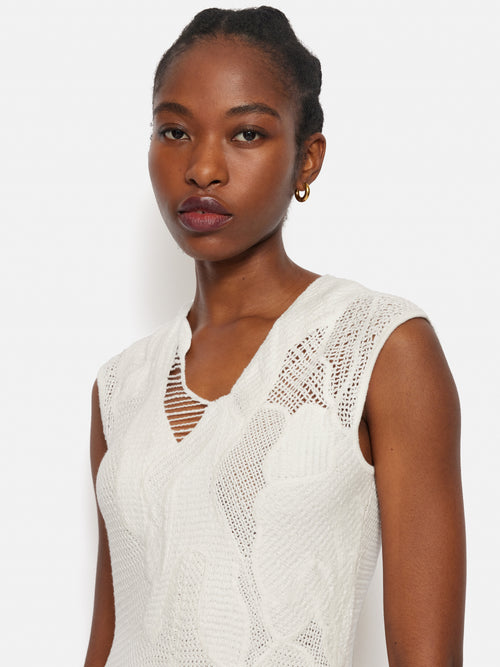 Abstract Lace Embroidery Dress | Ivory