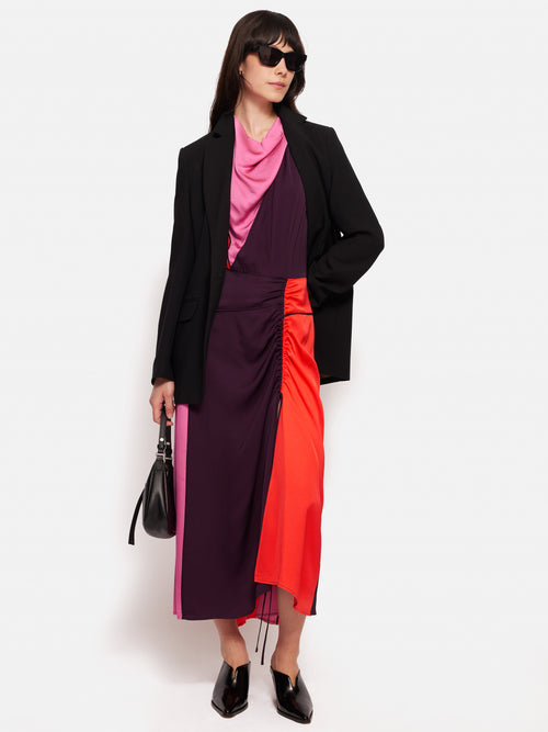 Colour Block Satin Dress | Purple