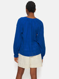 Textured Cotton V Neck Top | Blue