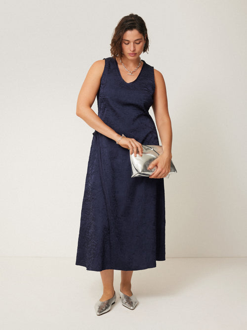 Asymmetric Textured Dress | Navy