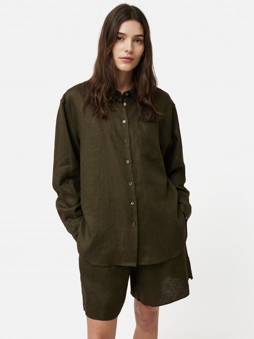 Linen Relaxed Shirt | Dark Green – Jigsaw