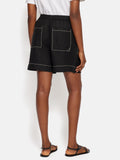 Linen Contrast Stitch Short | Black