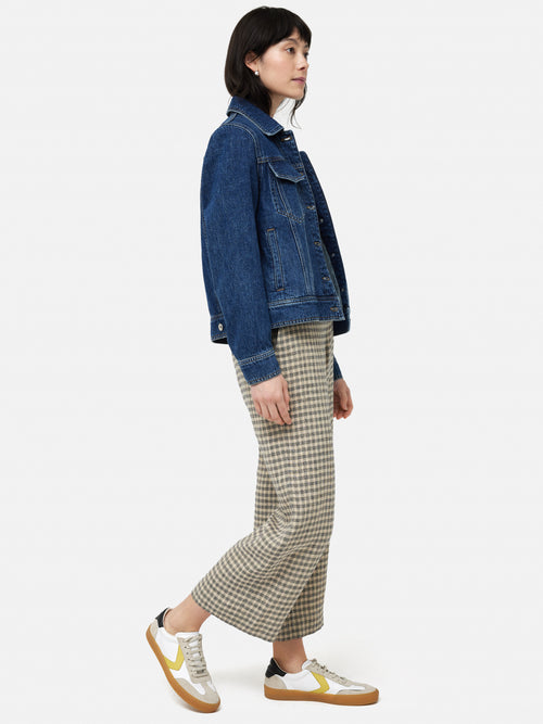 Linen Check Palazzo Trouser | Beige