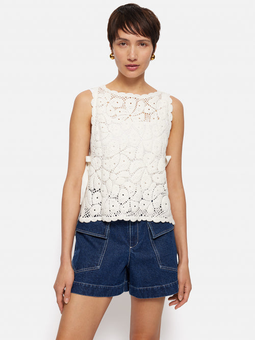 Crochet Embroidered Tank | Ivory