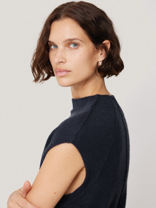 Cloud Cashmere Cap Sleeve Top | Navy