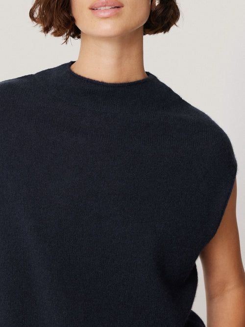 Cloud Cashmere Cap Sleeve Top | Navy