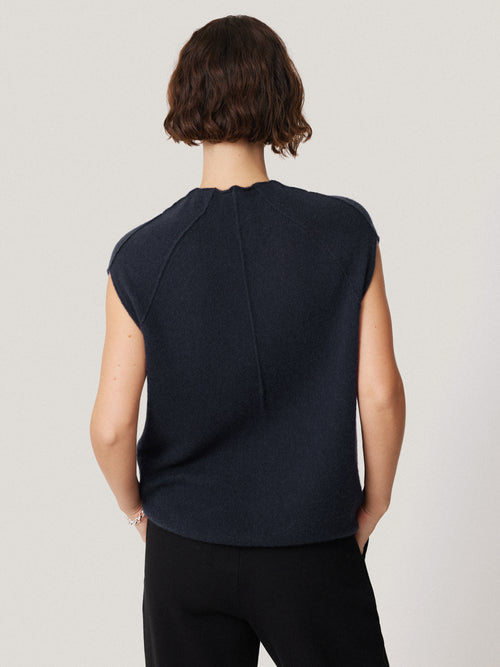 Cloud Cashmere Cap Sleeve Top | Navy